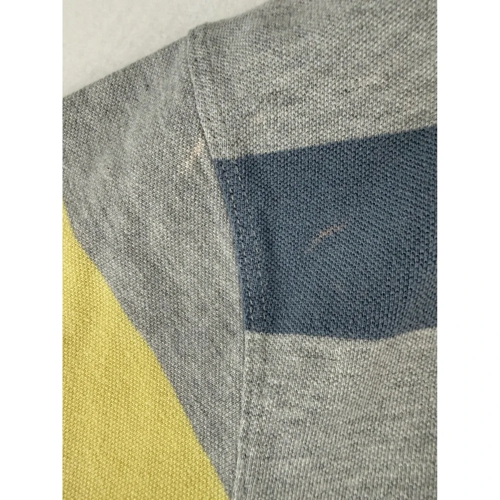 Banana Republic Polo Shirt Mens XXL‎ Grey Yellow Blue Striped Short Sleeve Pique